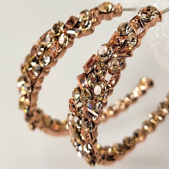 Rose Gold Crystal Half Hoop Earrings - Picture 4 of 12